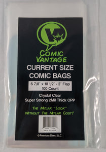 Comic Vantage Current Size Crystal Clear OPP Comic Bags 100Ct Pack