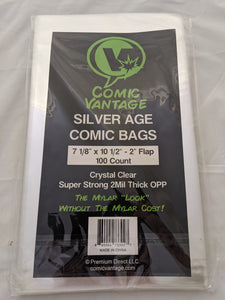 Comic Vantage Silver Age Size Crystal Clear OPP Comic Bags 100Ct Pack